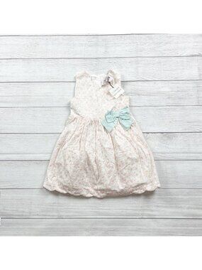 Catherine Malandrino Mini Floral Print Ivory Peach Girls Dress Bow NWT 3T